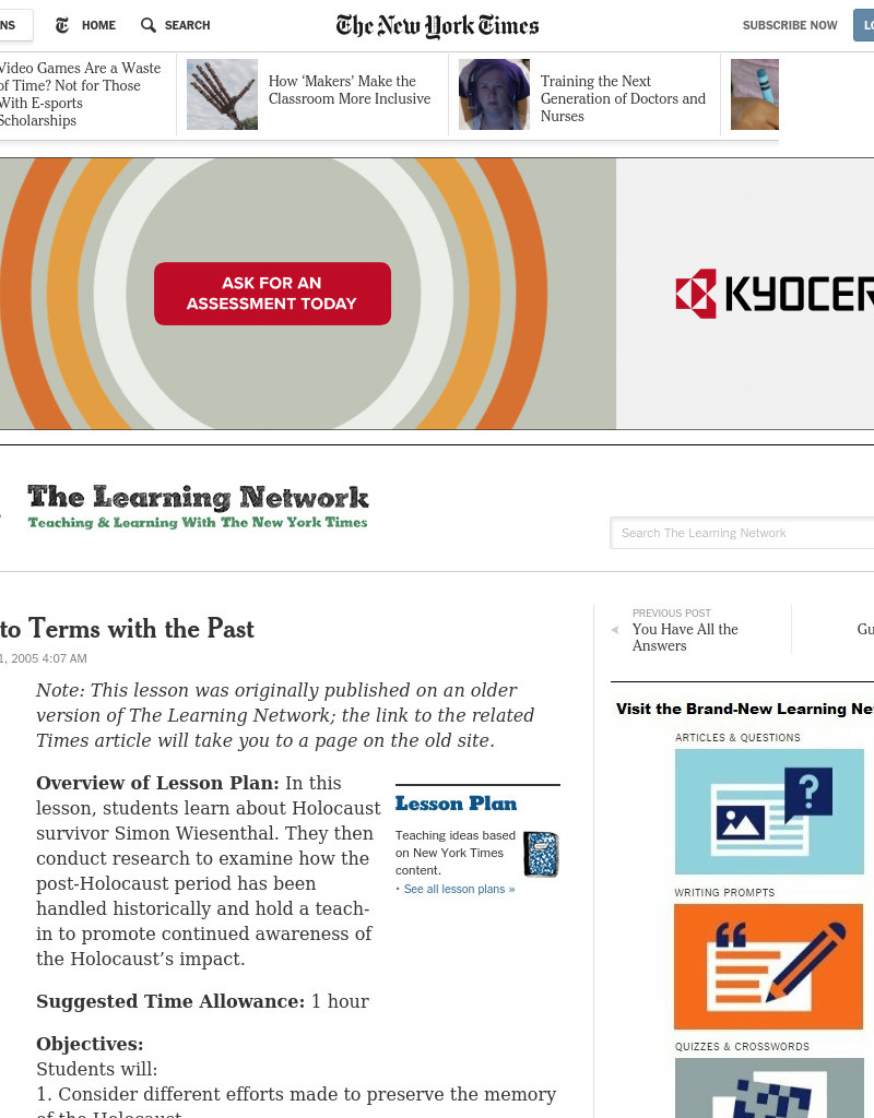 Coming to Terms with the Past Lesson Plan