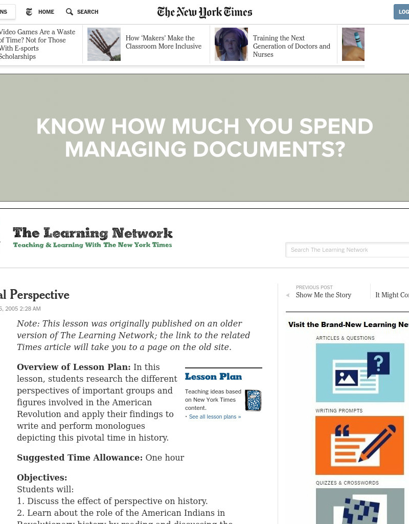 Historical Perspective Lesson Plan