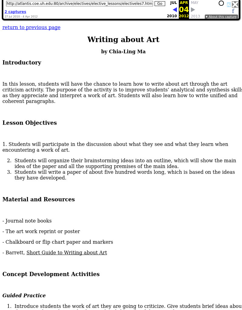 Writing About Art Lesson Plan