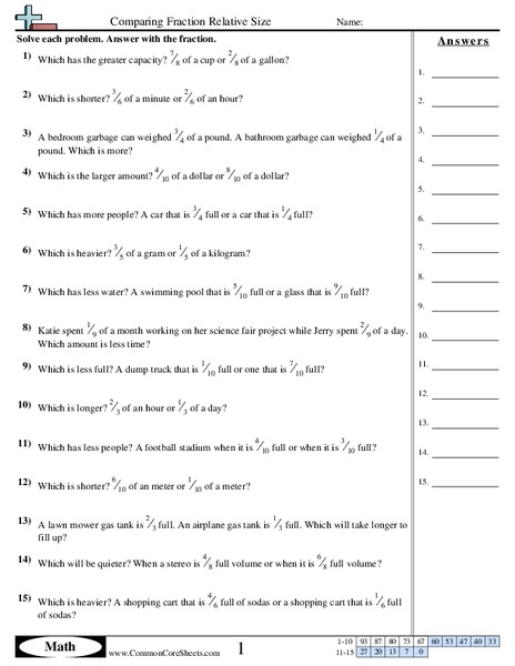 Comparing Fraction Relative Size Worksheet