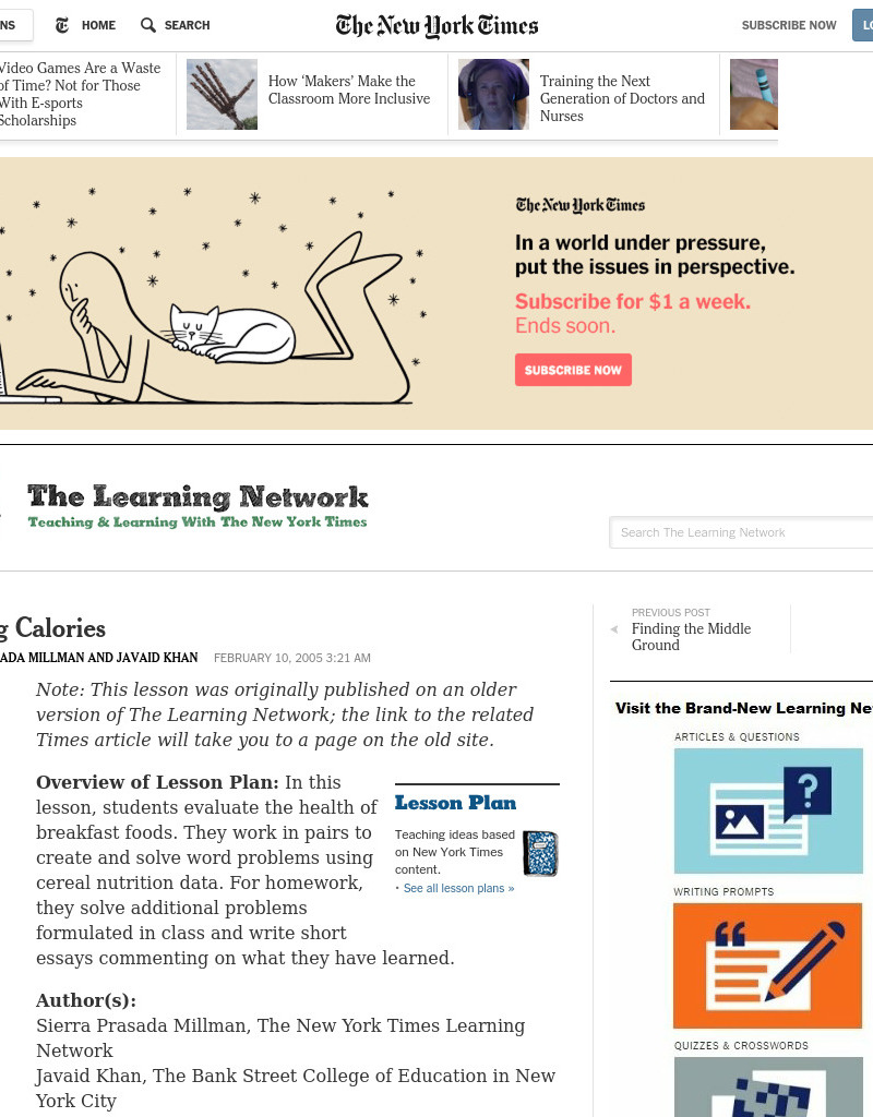 Counting Calories Lesson Plan