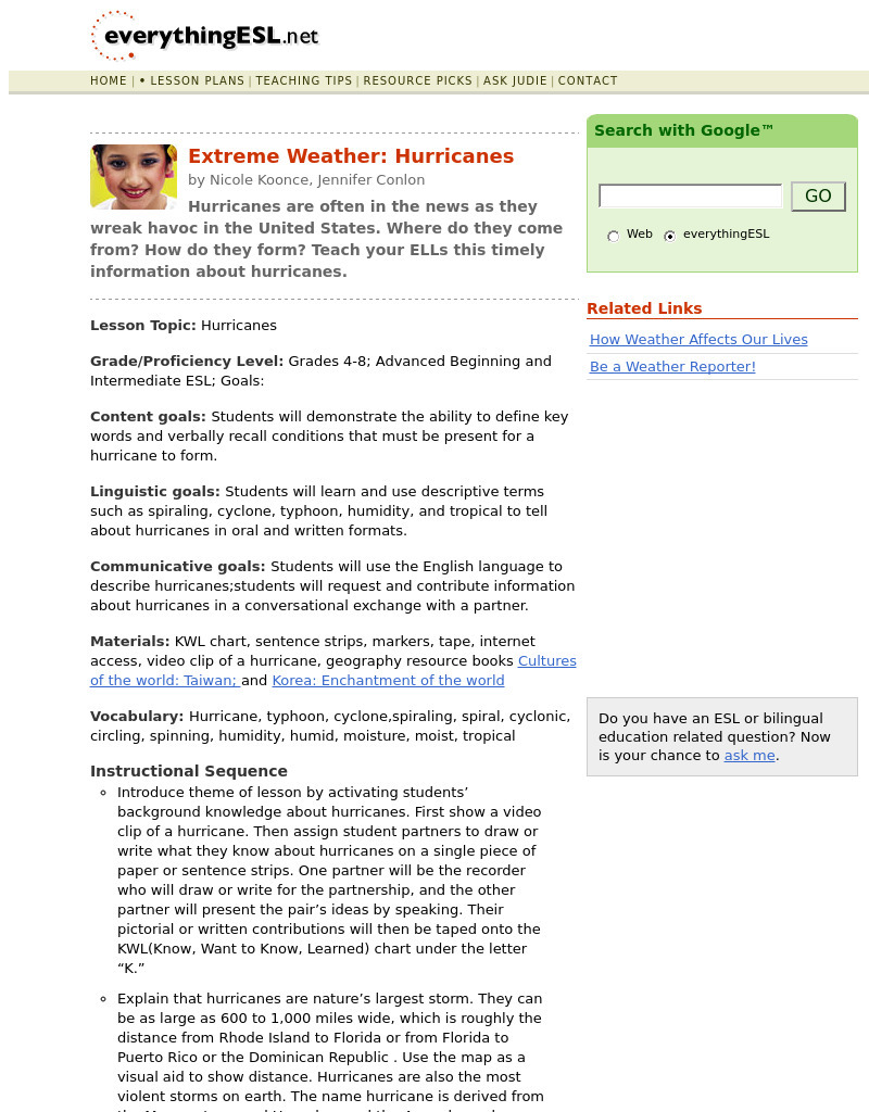 Extreme Weather: Hurricanes Lesson Plan