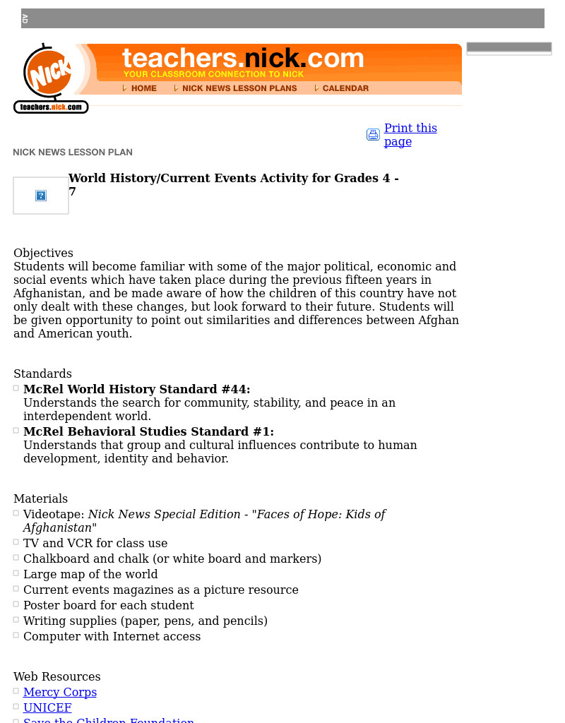 World History/Current Events Lesson Plan