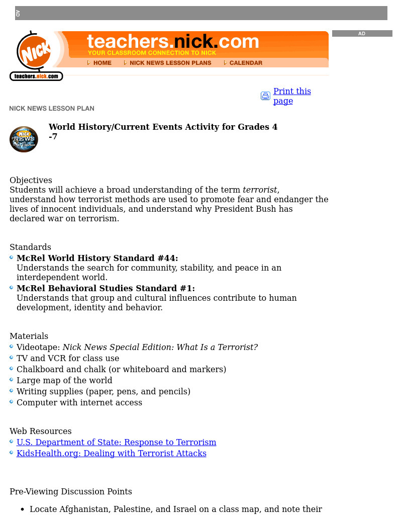 World History/Current Events Activity Lesson Plan