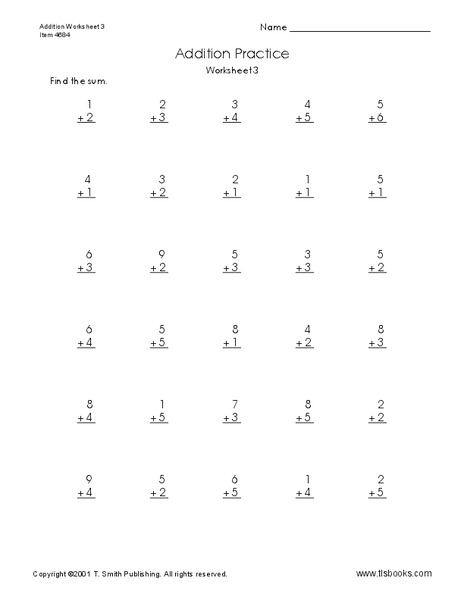 Addition Practice #3 Worksheet