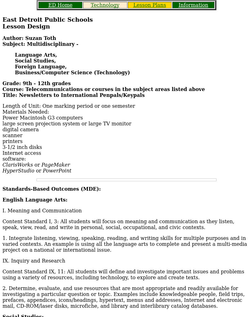 Newsletters to International Penpals/Keypals Lesson Plan