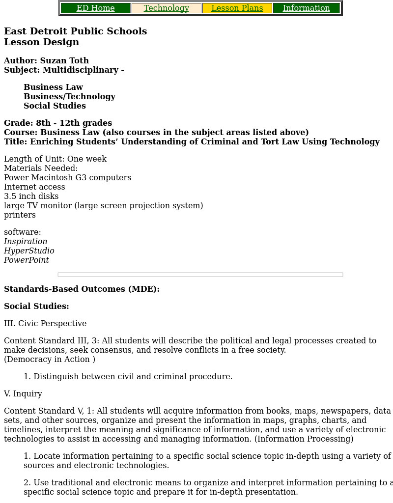 Enriching Students' Understanding of Criminal and Tort Law Using Technology Lesson Plan