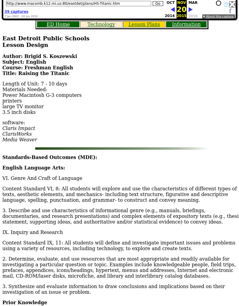 Raising the Titanic Lesson Plan