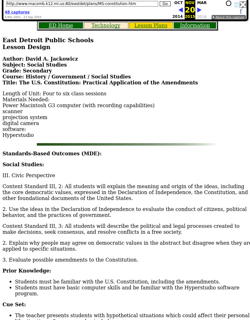 The U.S. Constitution: Practical Application of the Amendments Lesson Plan