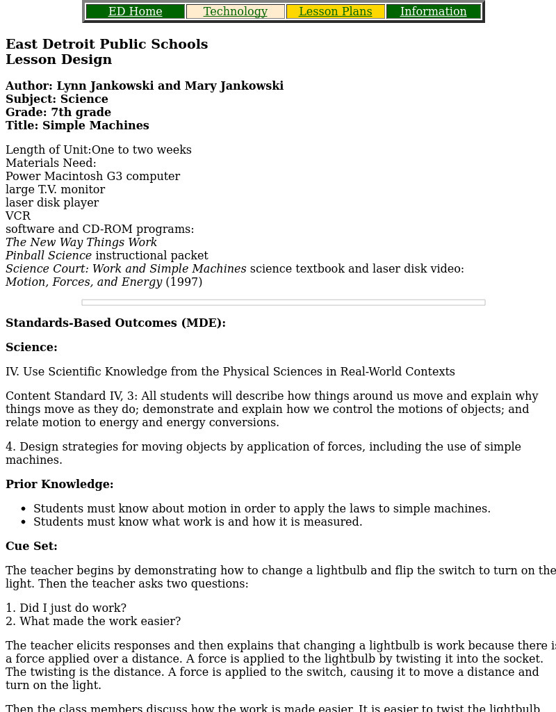 Simple Machines - Energy Lesson Plan