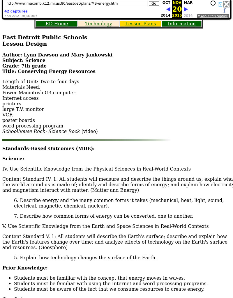 Conserving Energy Resources Lesson Plan