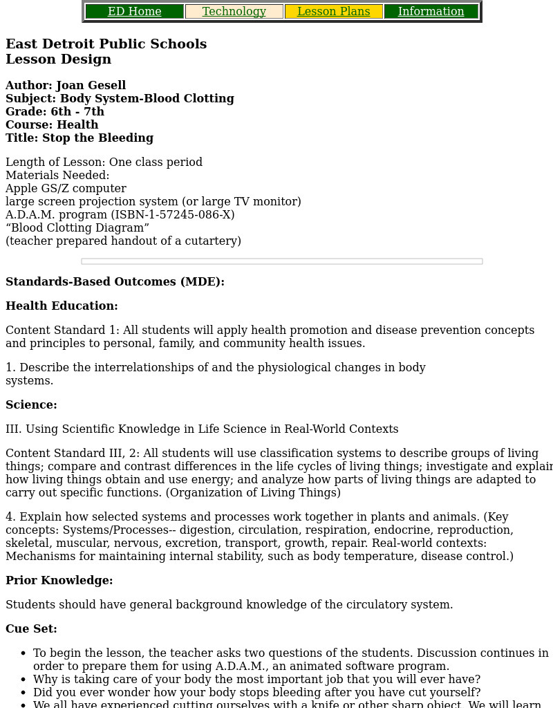 Stop the Bleeding Lesson Plan