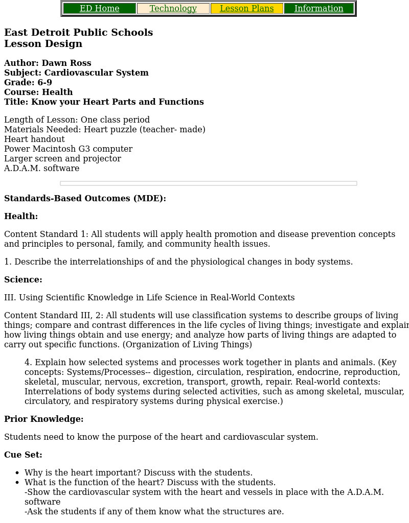 Know your Heart Parts and Functions Lesson Plan
