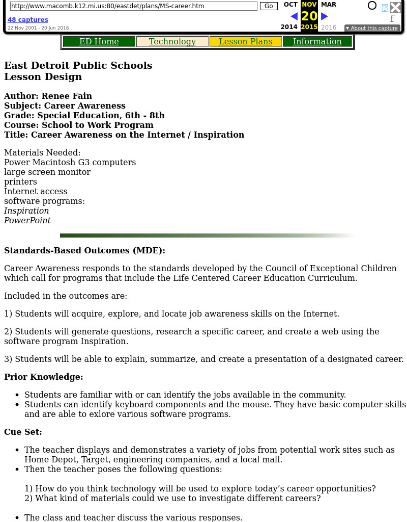 Career Awareness on the Internet / Inspiration Lesson Plan