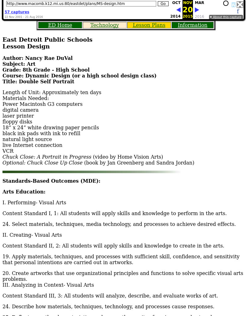 Double Self Portrait Lesson Plan