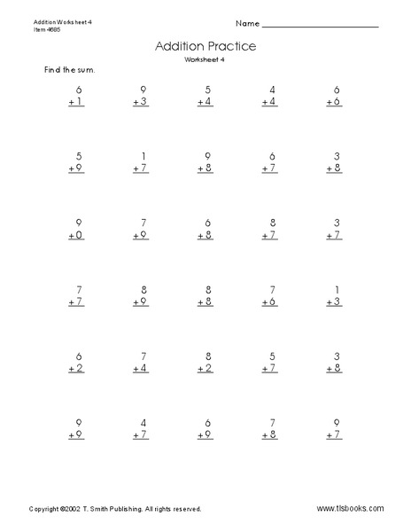 Addition Practice #4 Worksheet