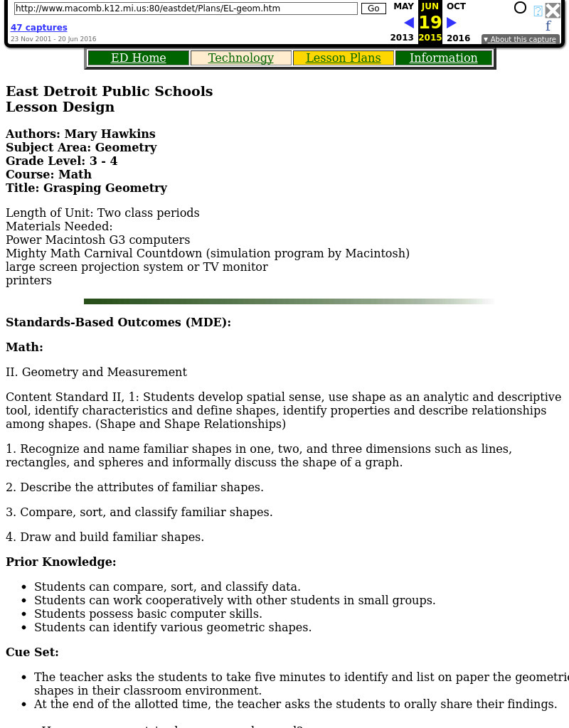 Grasping Geometry Lesson Plan