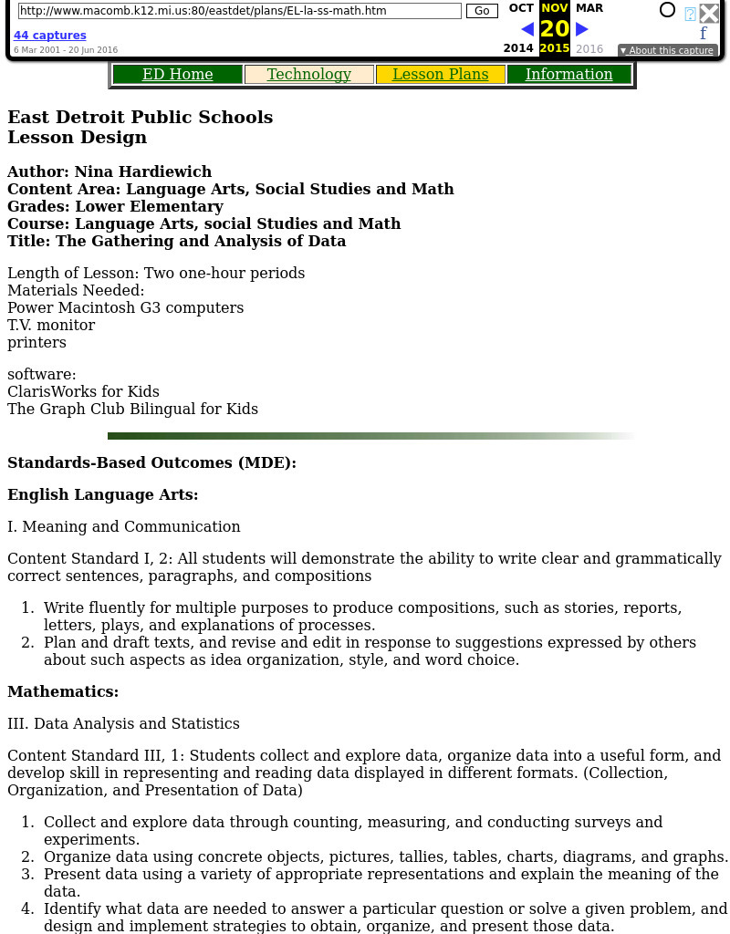 The Gathering and Analysis of Data Lesson Plan