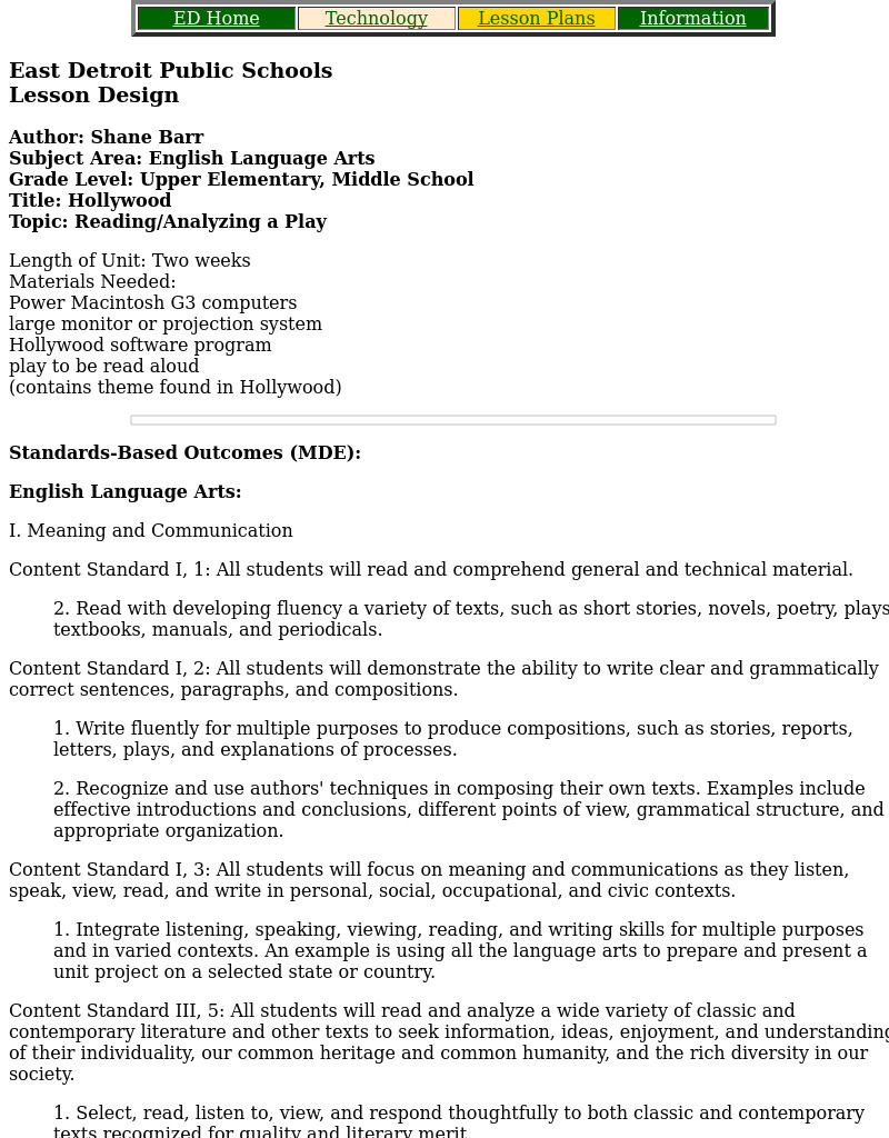 Hollywood Lesson Plan