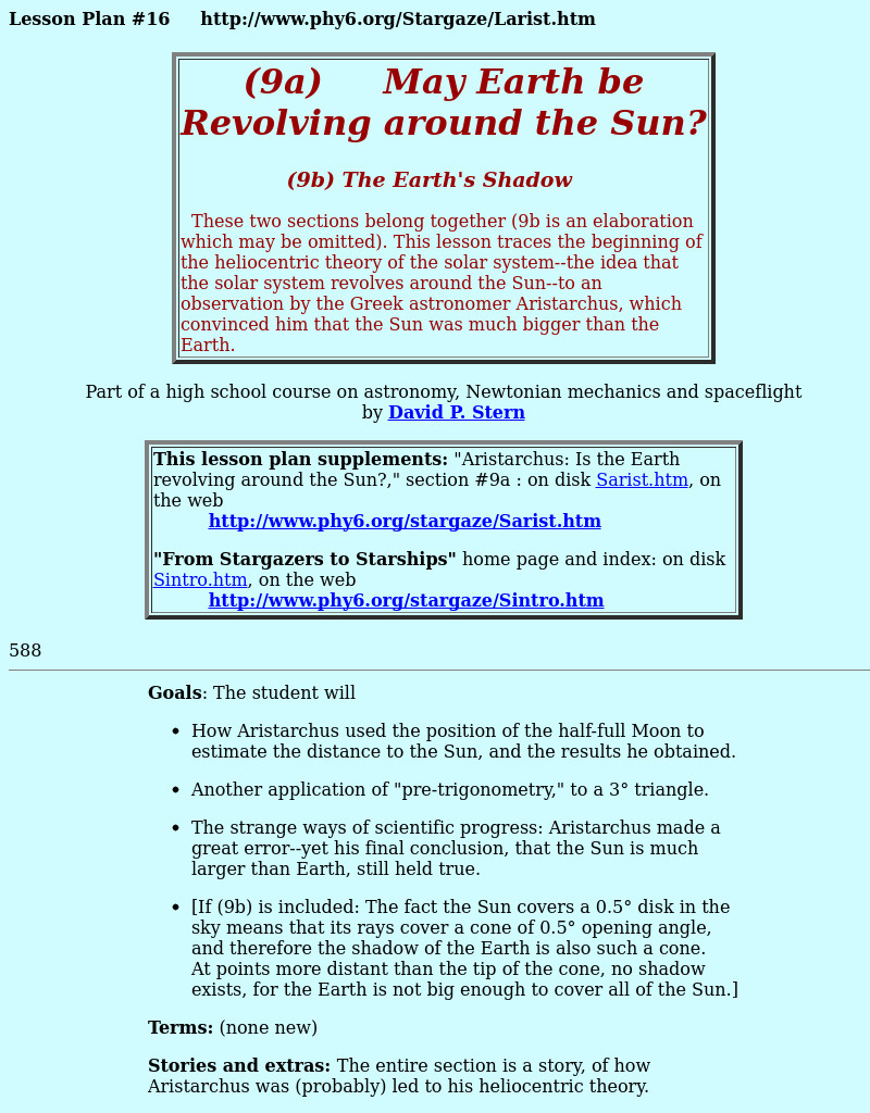 May The Earth Be Revolving Around The Sun? Lesson Plan