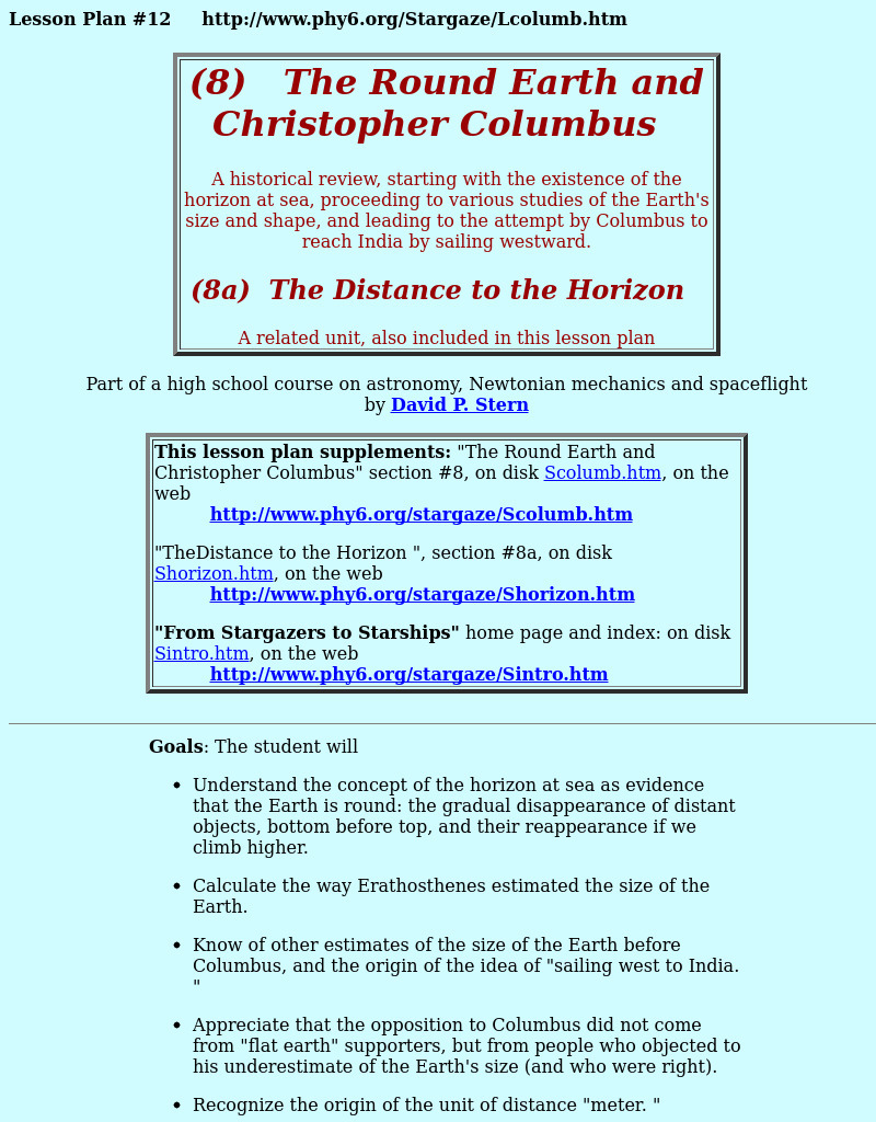The Round Earth And Christopher Colombus Lesson Plan
