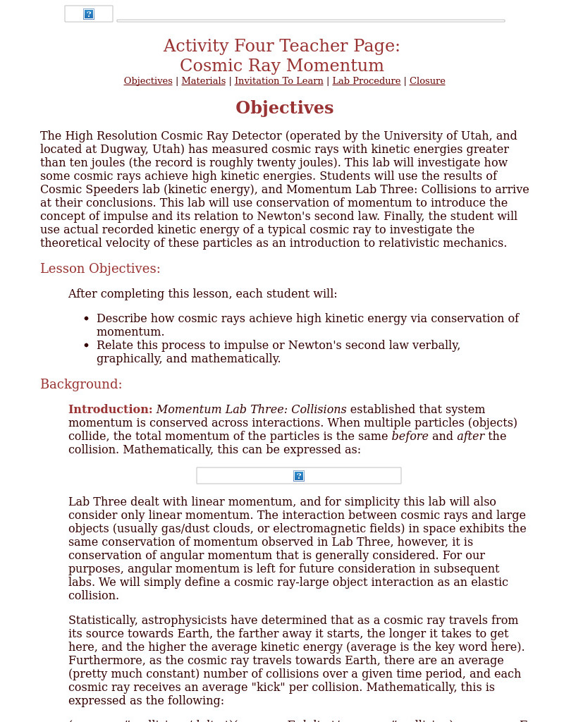 Cosmic Ray Momentum Lesson Plan