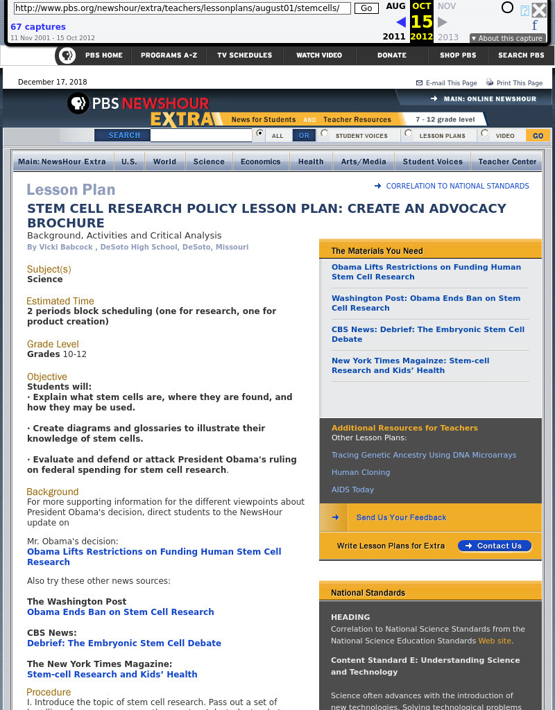 Stem Cell Research Policy Lesson Plan: Create an Advocacy Brochure Lesson Plan