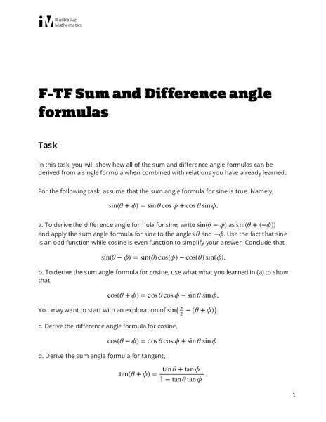 Sum and Difference Angle Formulas Assessment