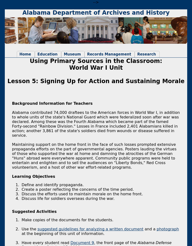 Lesson 5:  Signing Up for Action and Sustaining Morale Lesson Plan