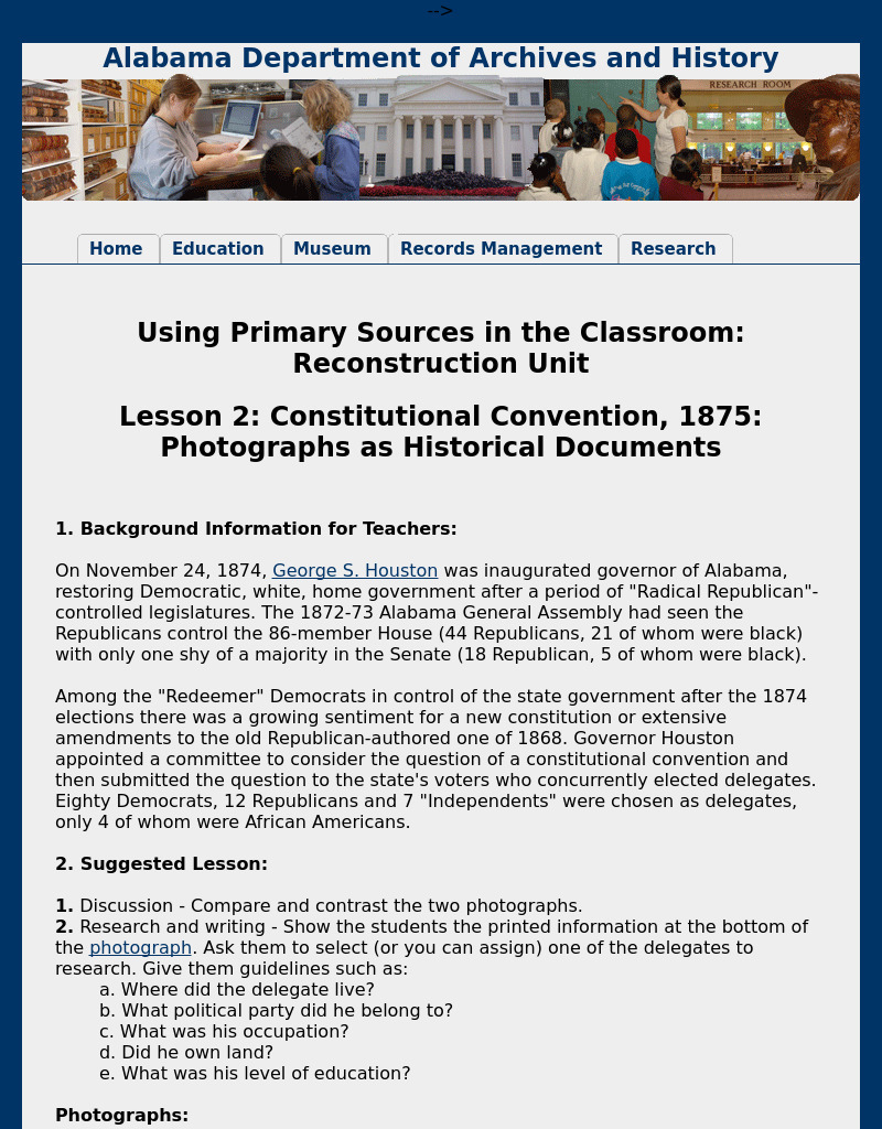 Constitutional Convention, 1875: Photographs as Historical Documents Lesson Plan