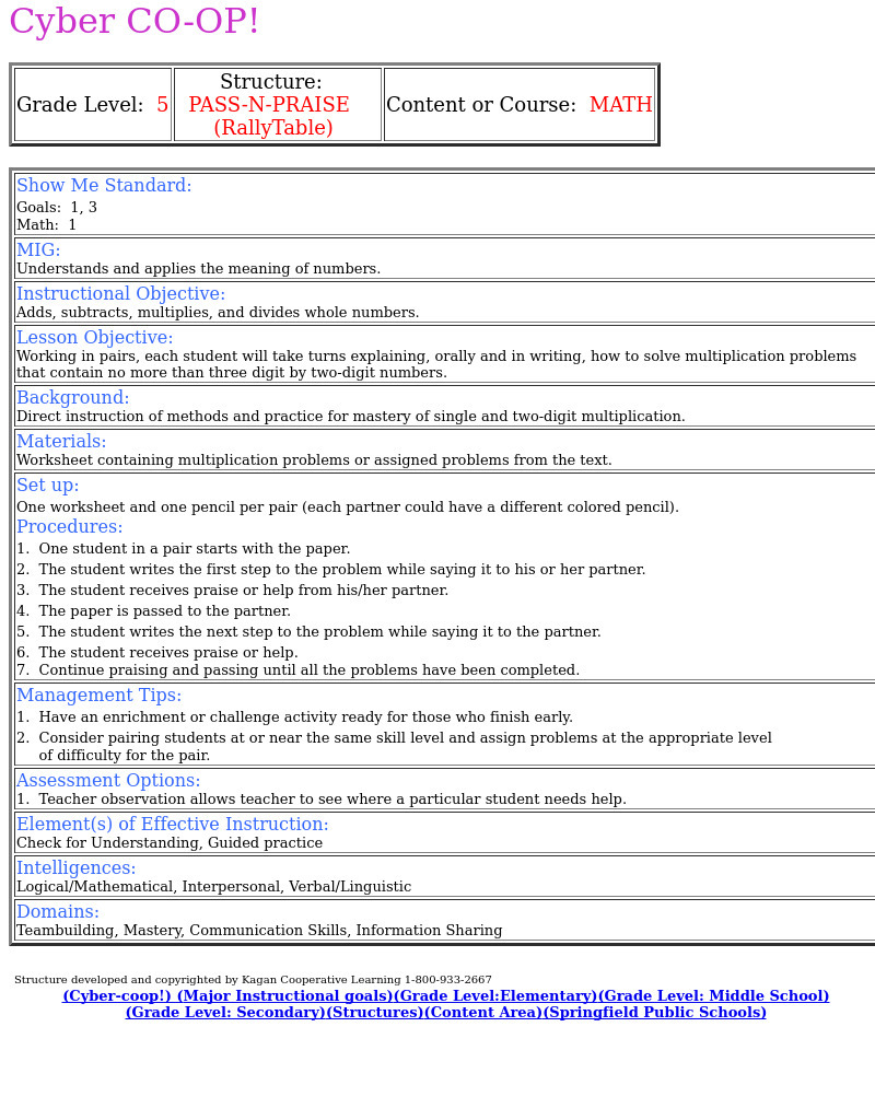 PASS-N-PRAISE Lesson Plan