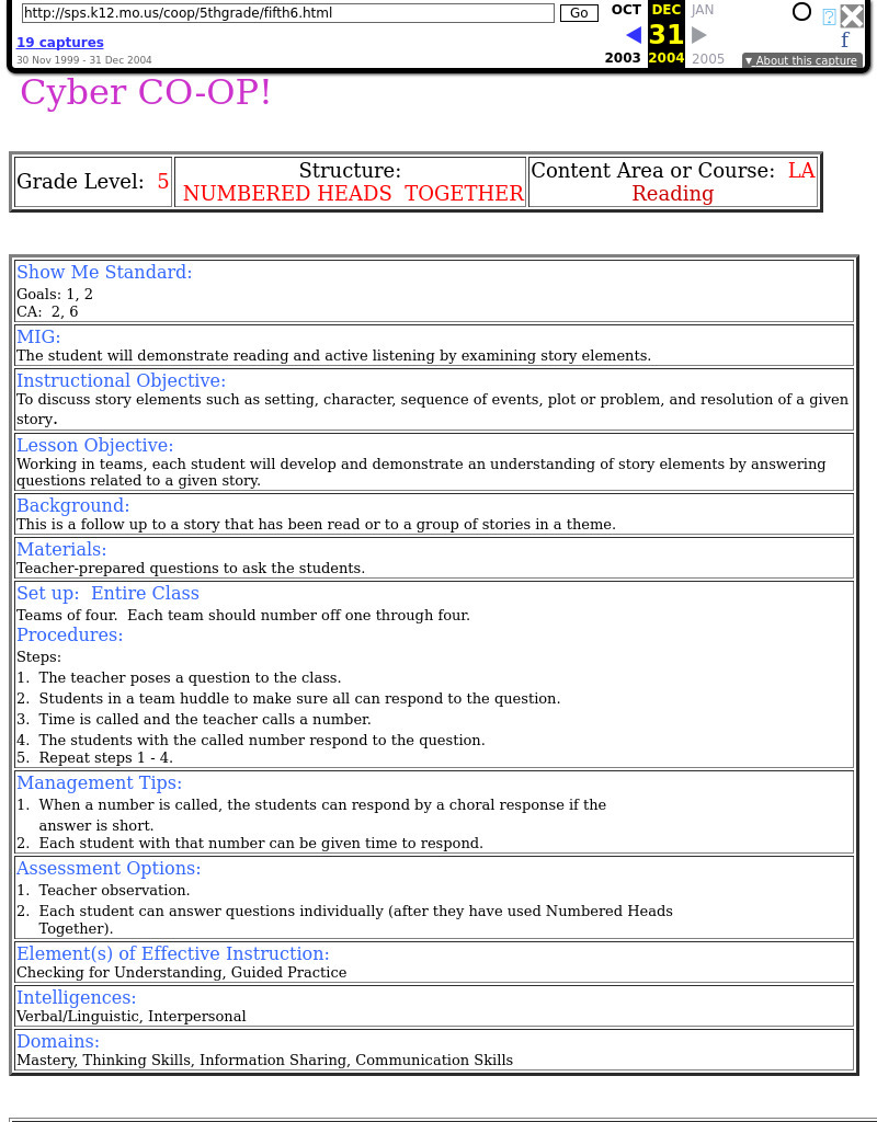 Numbered Heads Together Lesson Plan