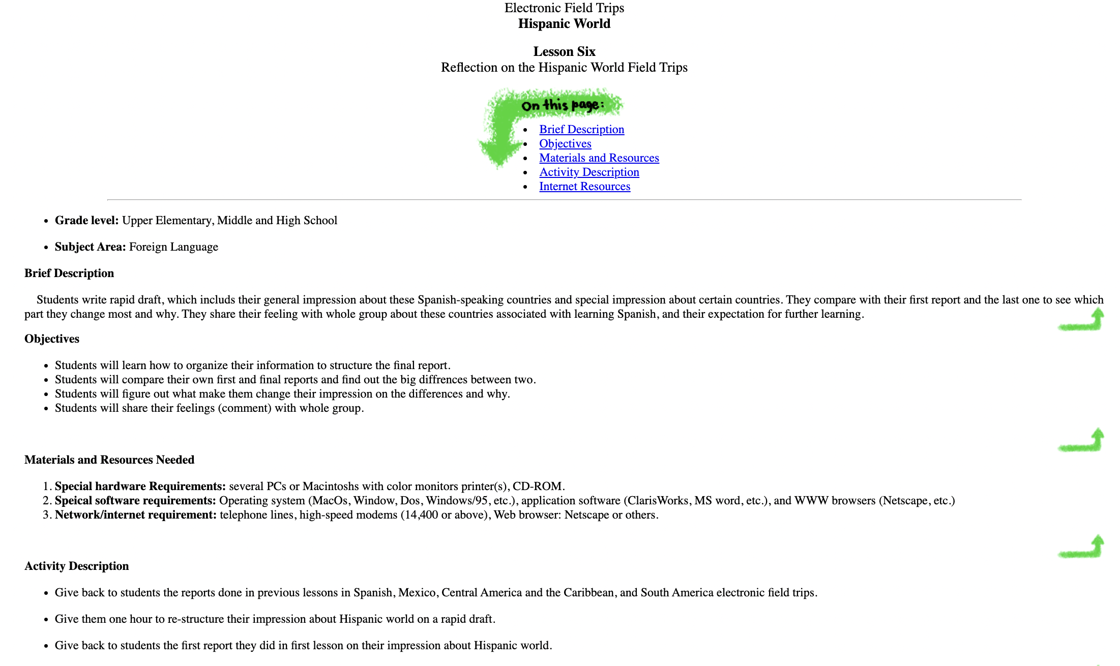 Hispanic World - Lesson Six Lesson Plan