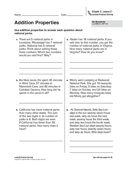 Addition Properties Worksheet