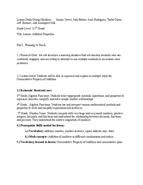 Addition Properties Lesson Plan