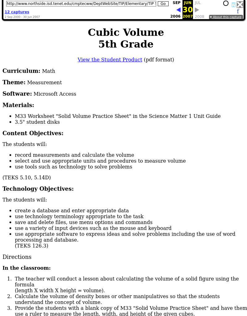 Cubic Volume Lesson Plan