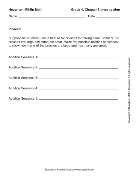 Addition sentences Worksheet