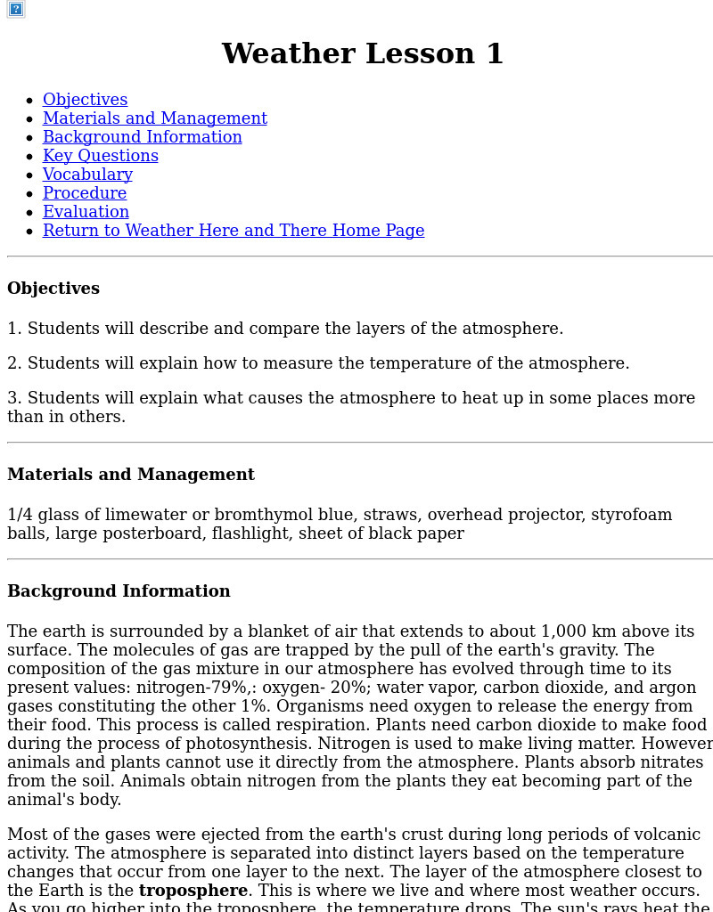 Weather Lesson 1 Lesson Plan