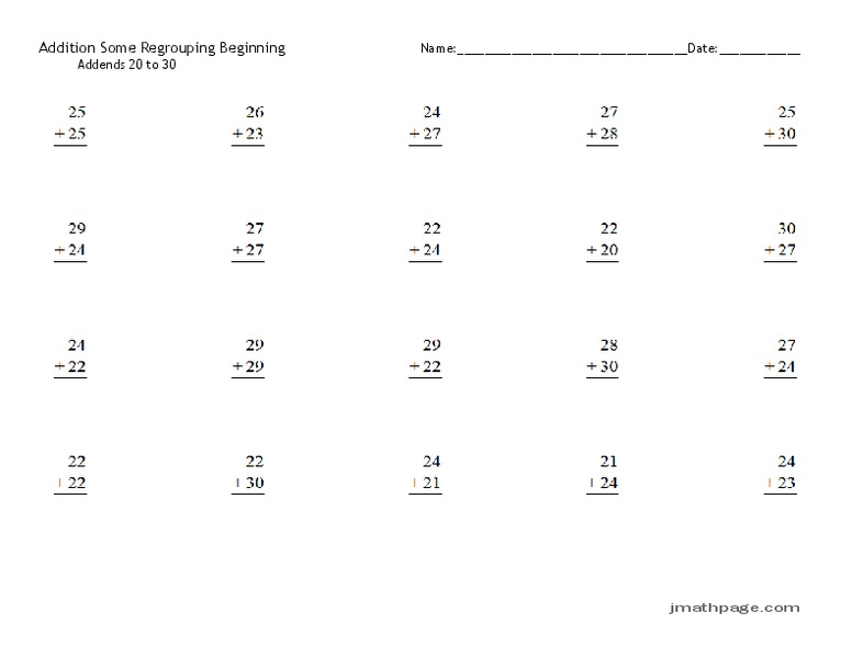 Addition Some Regrouping Beginning Worksheet