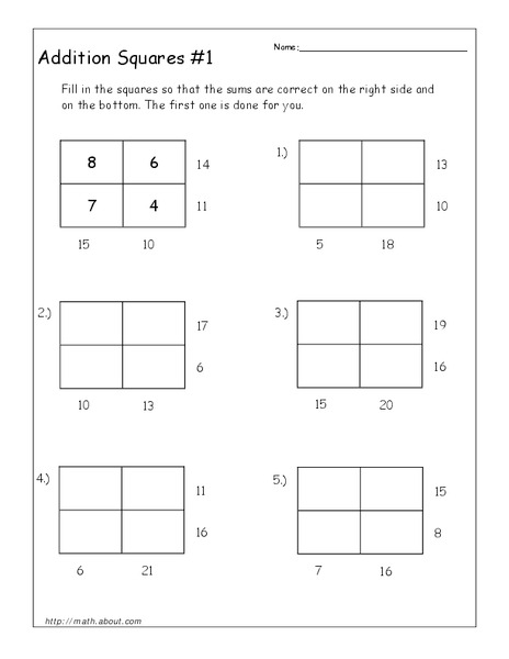 Addition squares Lesson Plan