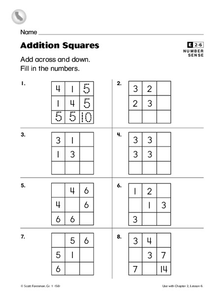 Addition Squares Worksheet