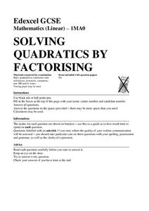 Solving Quadratics by Factorising Assessment