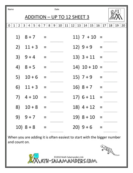 Addition - Up to 12 Sheet 3 Worksheet